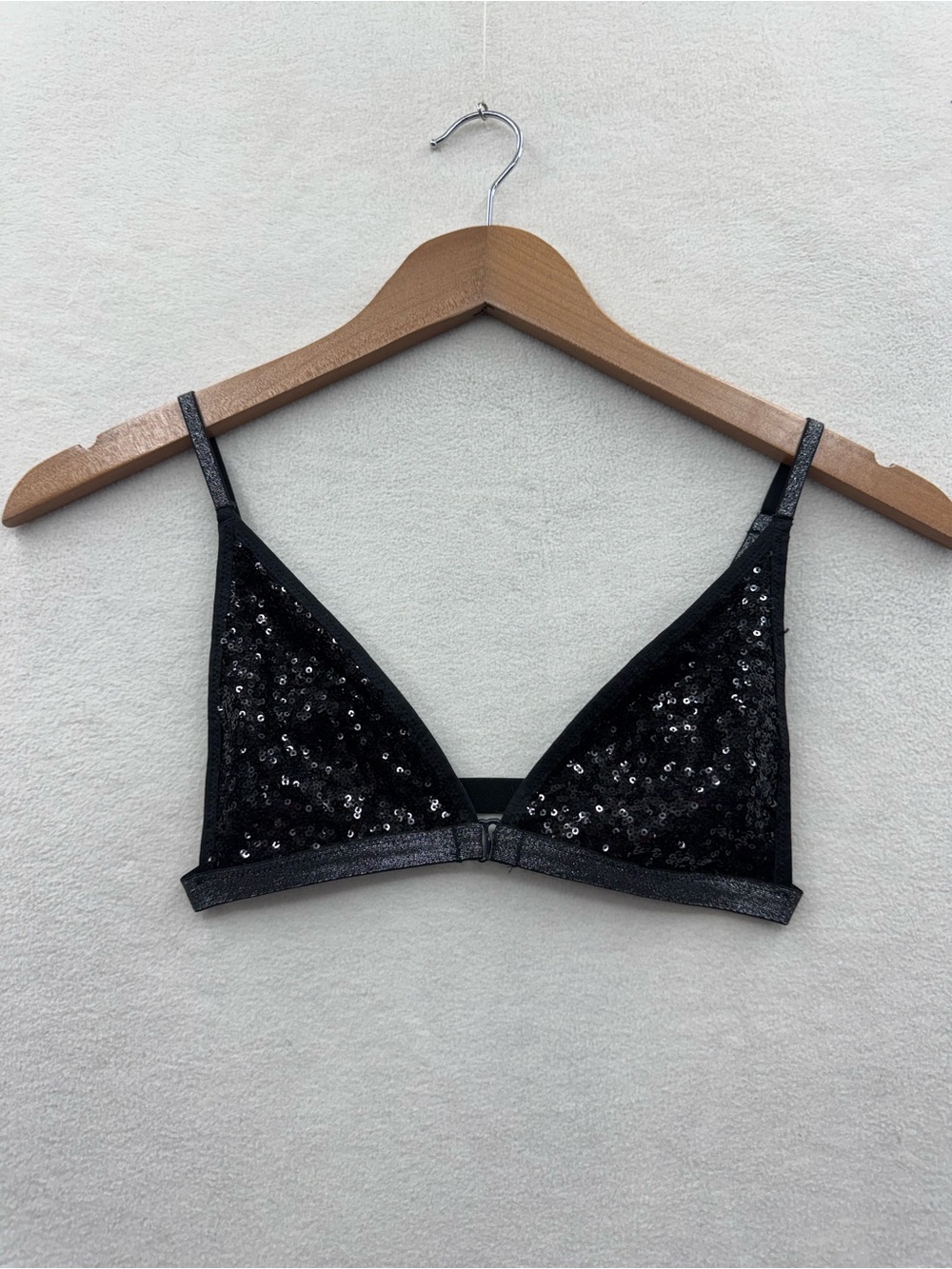 Victoria’s Secret Small Sequin Triangle Satin Lined Bralette Bra Black